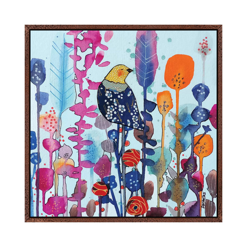 Juste Ici by Sylvie Demers - Painting on Canvas, Classic Brown Wood Framed, 45.72 cm H x 45.72 cm W