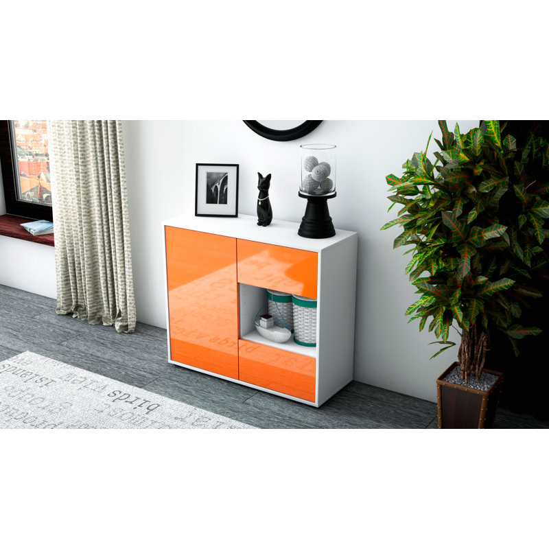 Quebec 92cm Sideboard, White/High-gloss orange