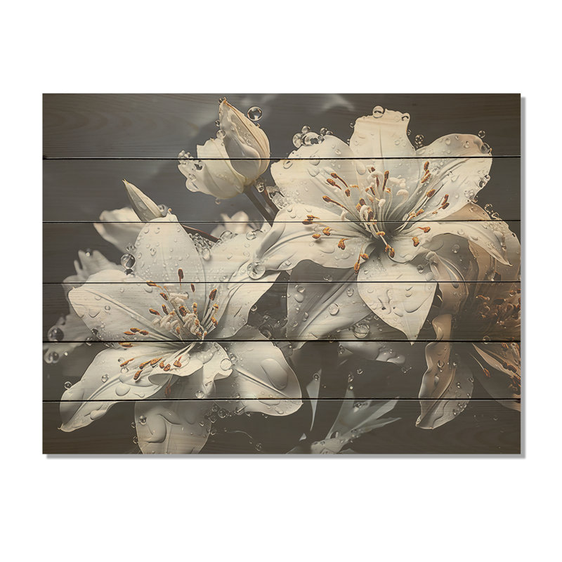 Tempête émotive I - orchidées, art sur bois de pin naturel, H 30 po x l 40 po