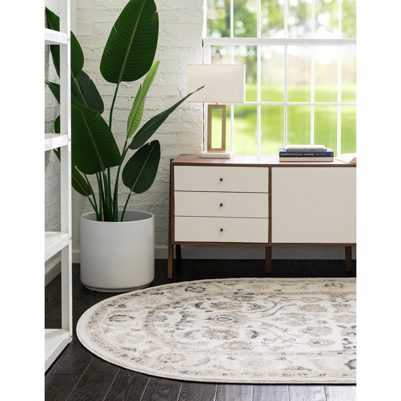 Tapis oriental gris Hilley, Ovale 7 pi 10 po x 10 pi