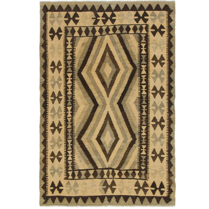 Tapis de zone en laine 3 pi 4 po x 5 pi 4 po one-of-kind noué la brown Lorain