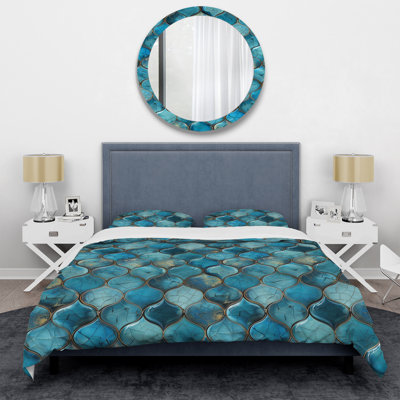 Ensemble de housse de couette Turquoise Metallic Octagon I - Glam