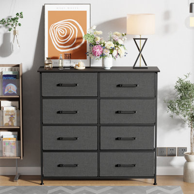 Fabric Dresser With 8 Drawers For Bedroom Closet Dresser With Metal Frame And Wooden Top Tall Storage Tower Double Dresser Chest Of Drawers For Closet Living Room And Entryway