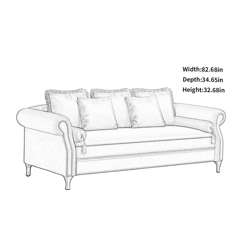 Canapé en tissu simple, 2, H 32,68 po x l 82,68 po x P 34,65 po