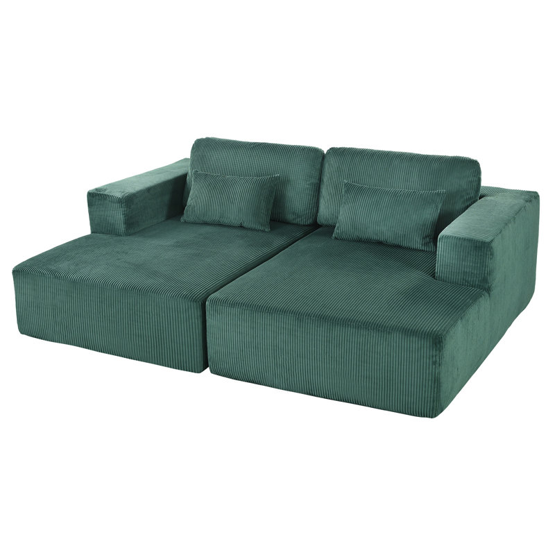 U_Style Corduroy Double Sofa Bed With 2 Pillows, Green Polyester