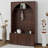 Entryway Hall Tree With Storage Bench, Adjustable Shelves, Arched Coat Rack With 4 Golden Hooks And 3 Cabinets-1866011376