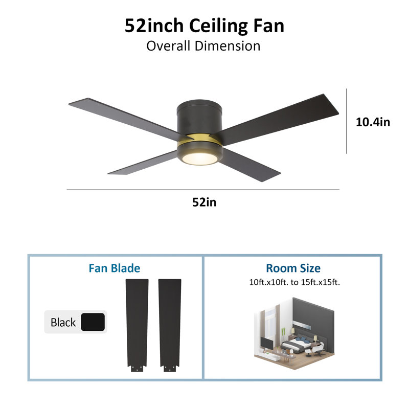 Gaini 52'' Ceiling Fan with LED Lights, Black