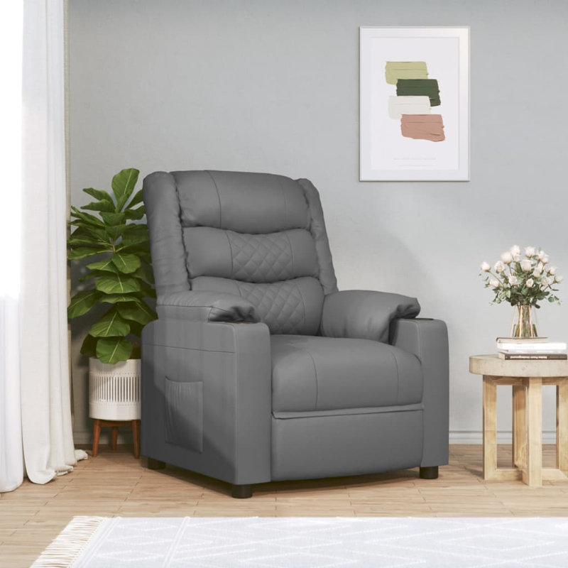 Recliner Chair Faux Leather, Grey Faux Leather