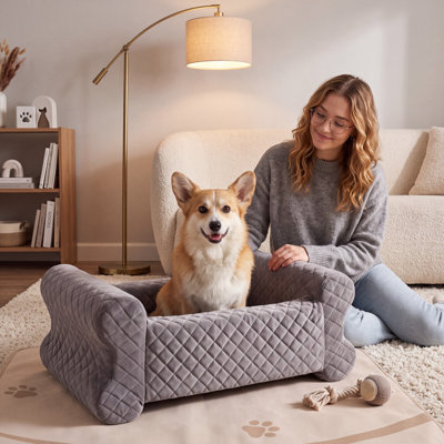 Safe & Cozy 2-in-1 Pet Car Seat: Large 35" Memory Foam Dog Bed with Eggshell Cushion, Harness Clips & Storage Pocket