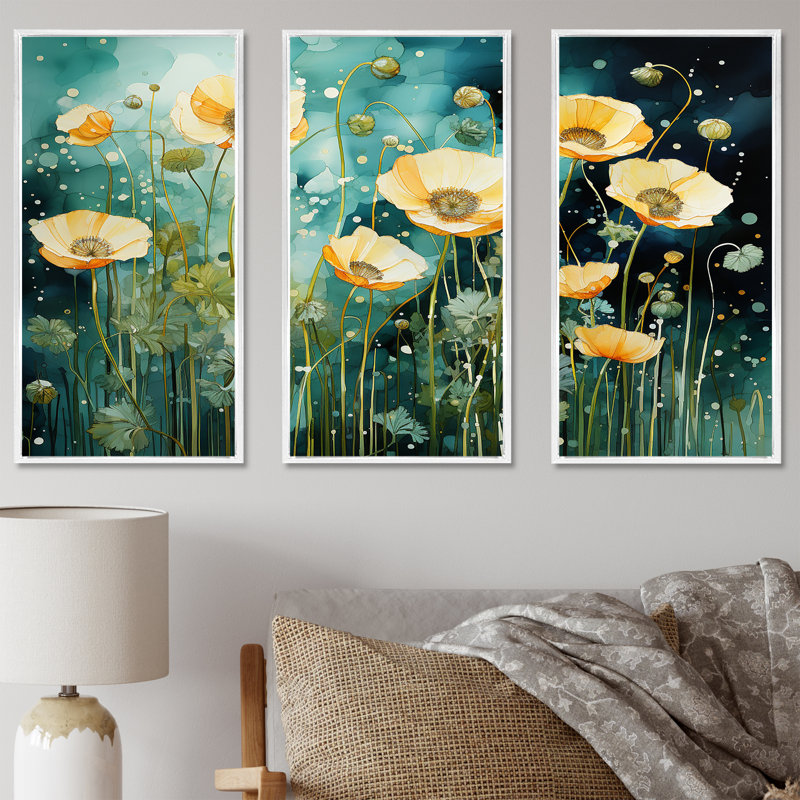 Ensemble d'art mural méticuleusement détaillé Buttercups II - Buttercups, Cadre flottant blanc, H 28 po x l 36 po x P 1 po