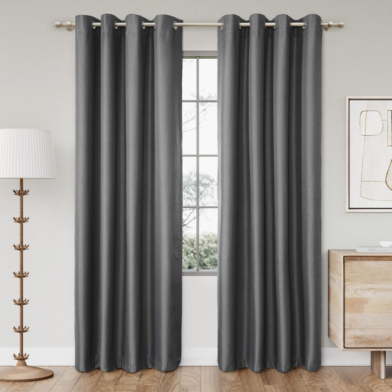 Landolfo Textured Grid 100% Blackout Grommet Curtain Pair (2 panels), Dark Grey, 52" W x 84" L
