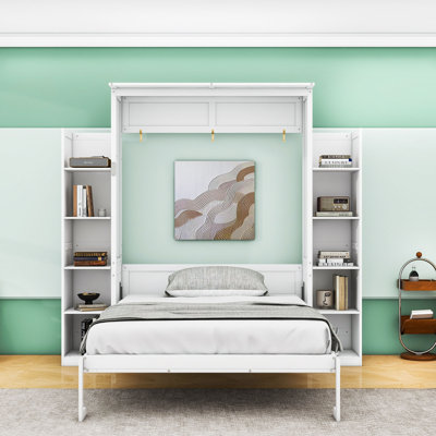 Rashem Wood Murphy Bed with Shelves and LED Lights