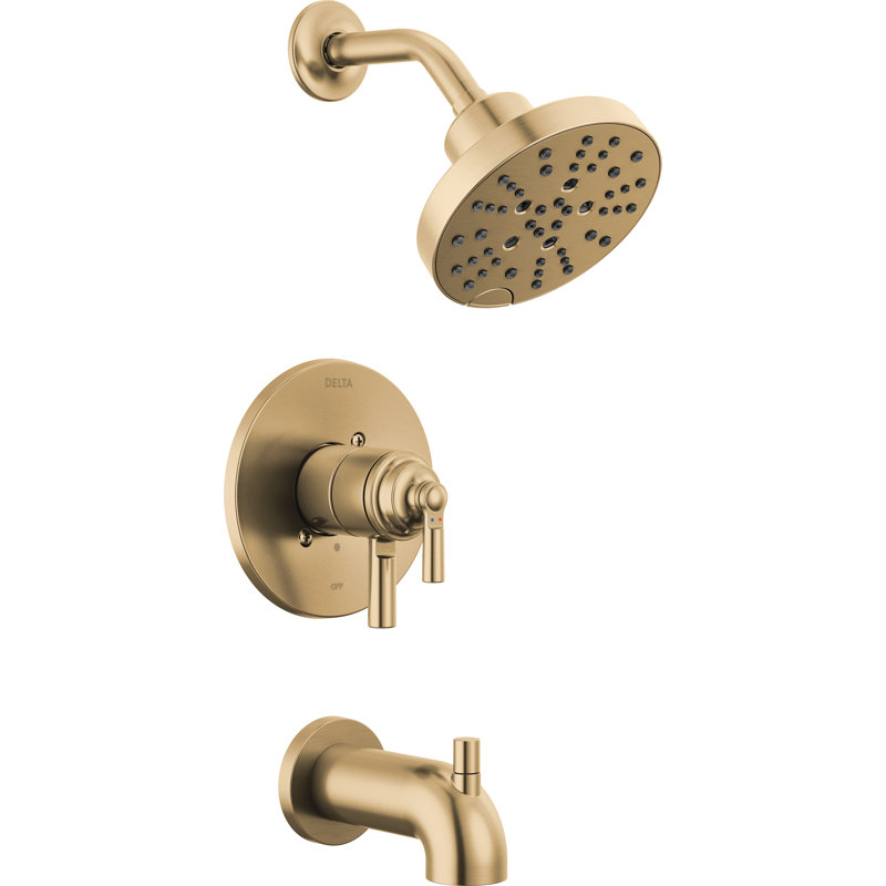 Ensemble de robinet de baignoire et de douche Saylor 17 Series avec tête de douche H2Okinetic, ensemble de garniture de douche, ensemble de robinet de baignoire, robinet de baignoire, bronze champagne (valve non incluse)