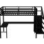 Lit mezzanine pleine grandeur noir avec bureau en forme de L, conduit, garde-robe, escalier et tablette réglable, espace, fait pour les adolescents livres, adultes, métal noir facile à monter, bon assemblage simple-774162738