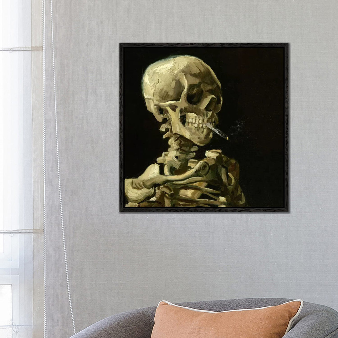 Head of a Skeleton with a Burning Cigarette by Vincent Van Gogh - Painting Print on Canvas