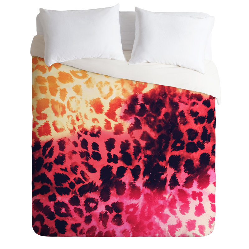 Ensemble de housse de couette Caleb Troy Leopard, Housse de couette pour très grand lit et 2 très, Rose