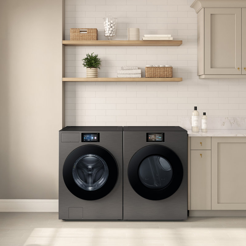 Samsung 7.6 cu. ft. Bespoke AI Ultra Capacity Front Load Gas Dryer with AI Home and AI OptiDry+ in Ivory, Dark Steel