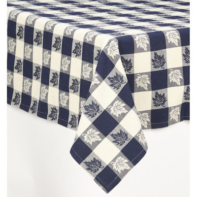 Burgundy & White Checks With Leaf Pattern Tablecloth