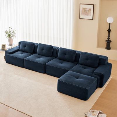 Roomfitters Oversized L-Shape Sectional, 153 Inch Corduroy Sofa with Piping, Blue
