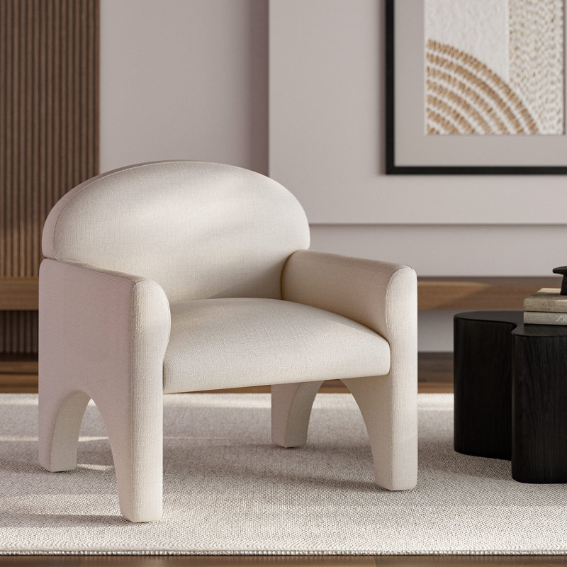 Upholstered Armchair, Accent Chair with Rubber Wood Legs, Green, Polyester beige