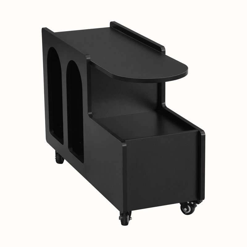 Mobile End Table With Lockable Wheels And Storage Drawer, Black
