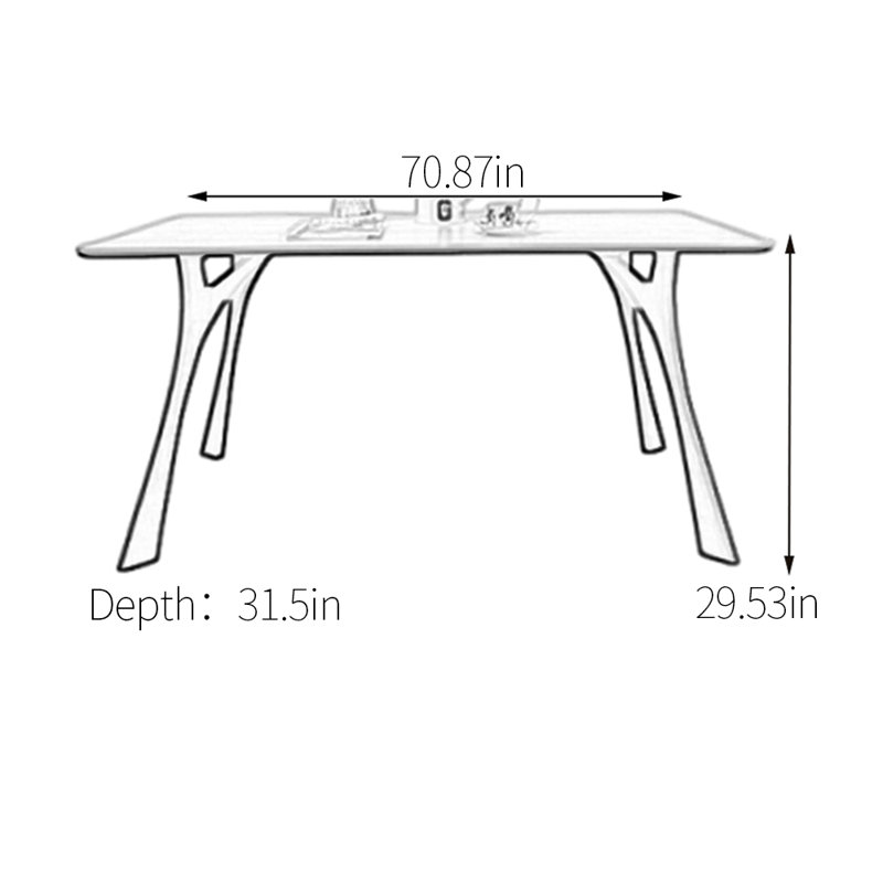 Table de salle à manger simple en fritté, H 29,53 po x L 70,87 po x l 31,5 po