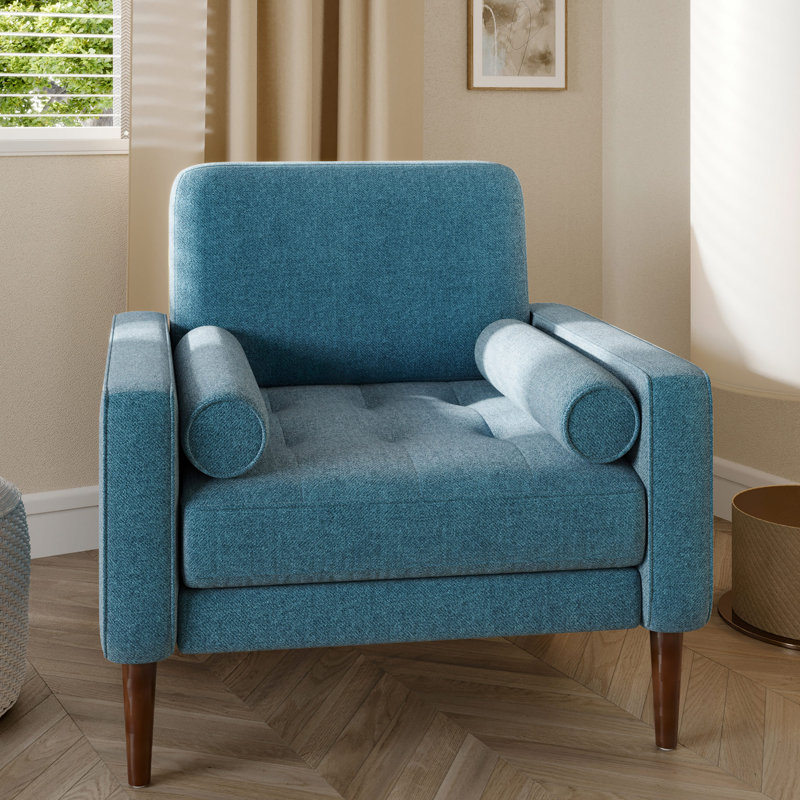 33.46" W Linen Armchair Upholstered, Mallard Teal