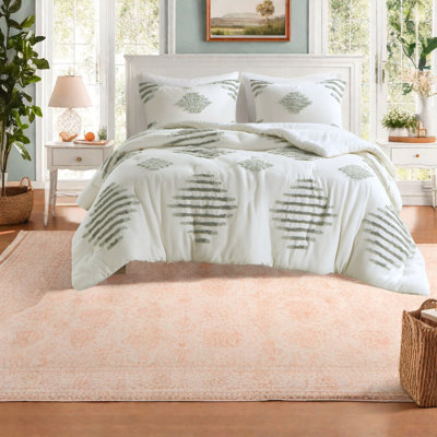 Modern 3-piece Cotton Blend Bedding Set, Tufted Chenille Comforter With Shams, Queen/full