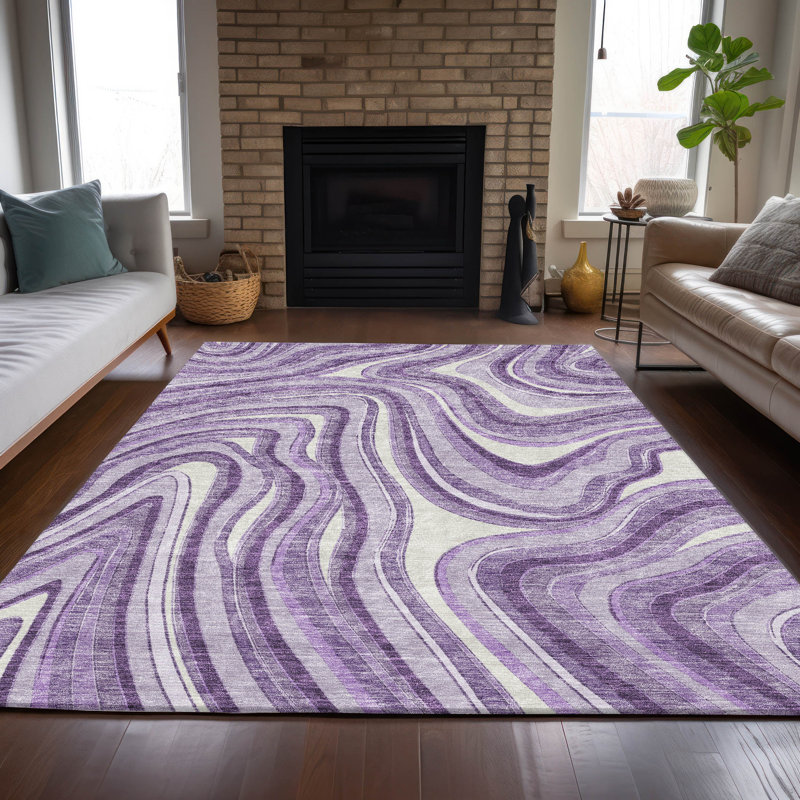 Tapis lavande intérieur / extérieur en polyester tissé à la machine Lamanna, Rectangle 2 pi 6 po x 3 pi 10 po