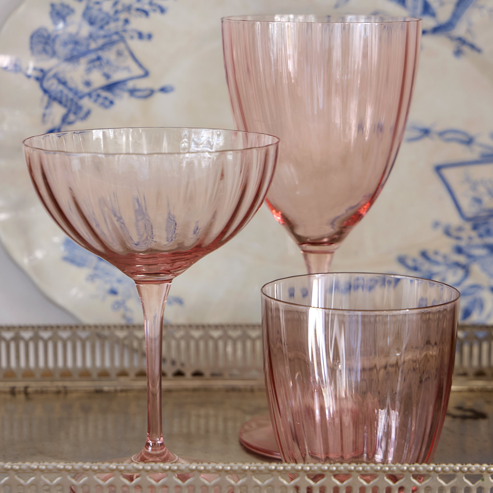Sensa Ribbed Coupe Glass, Pink Magnolia
