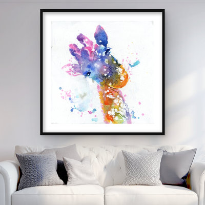 Abstract Giraffe with Color Splash - Orange Framed Print