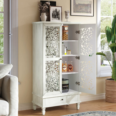 Armoire de rangement de 55 po de hauteur avec rangement à 2 portes avec tiroir en bois massif et pieds en bois massif pour le couloir de la salle à manger