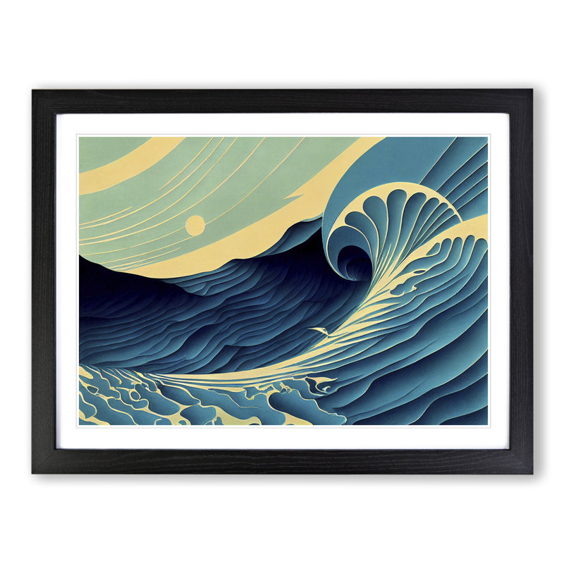 Art Deco Ocean Wave - Single Picture Frame Print, 46cm H x 64cm W, Black
