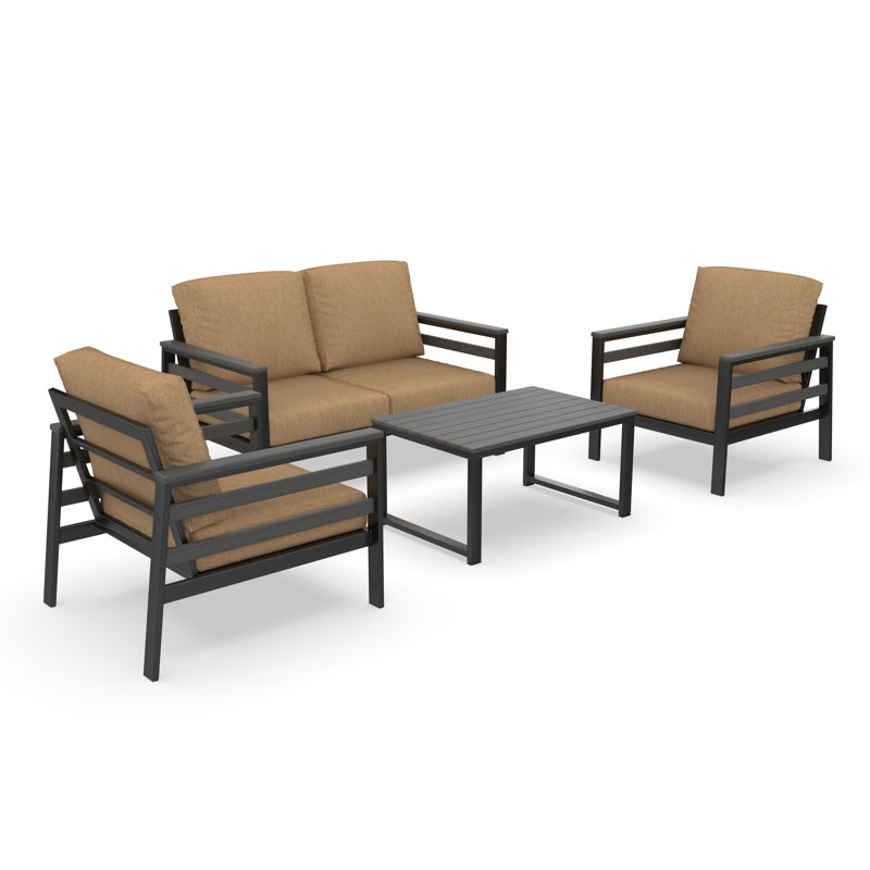 Ensemble de conversation avec causeuse 4 pièces Suren avec coussins Sunbrella® Suren, Beige, Black