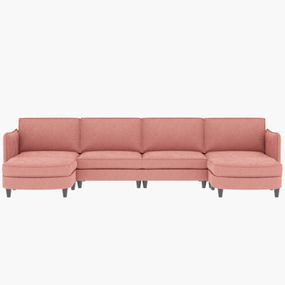 6 Seater Red Fabric U-Shaped With Movable , Breathable Skin - Material And Arm Pocket Space 141.5'' Large Hardware Comfortable Support