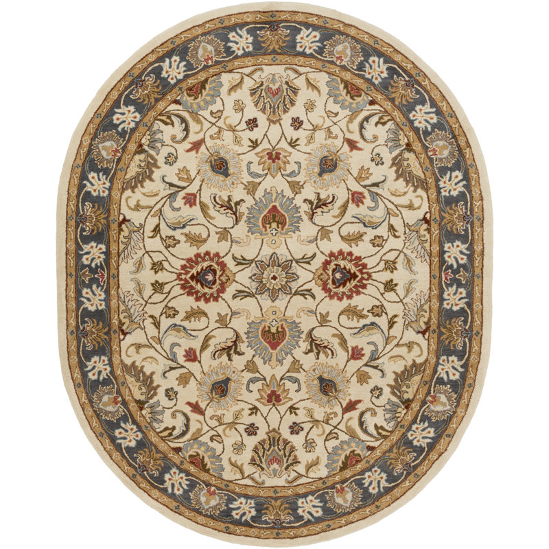 BuckHill Oriental Hand-Tufted Wool Tan Area Rug, Oval 6' x 9'