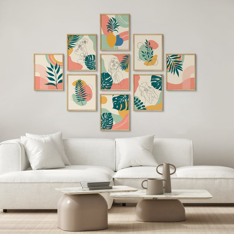 "Modern Tropical Monstera Palm Leaves, Naturel, H 16 po x l 12 po