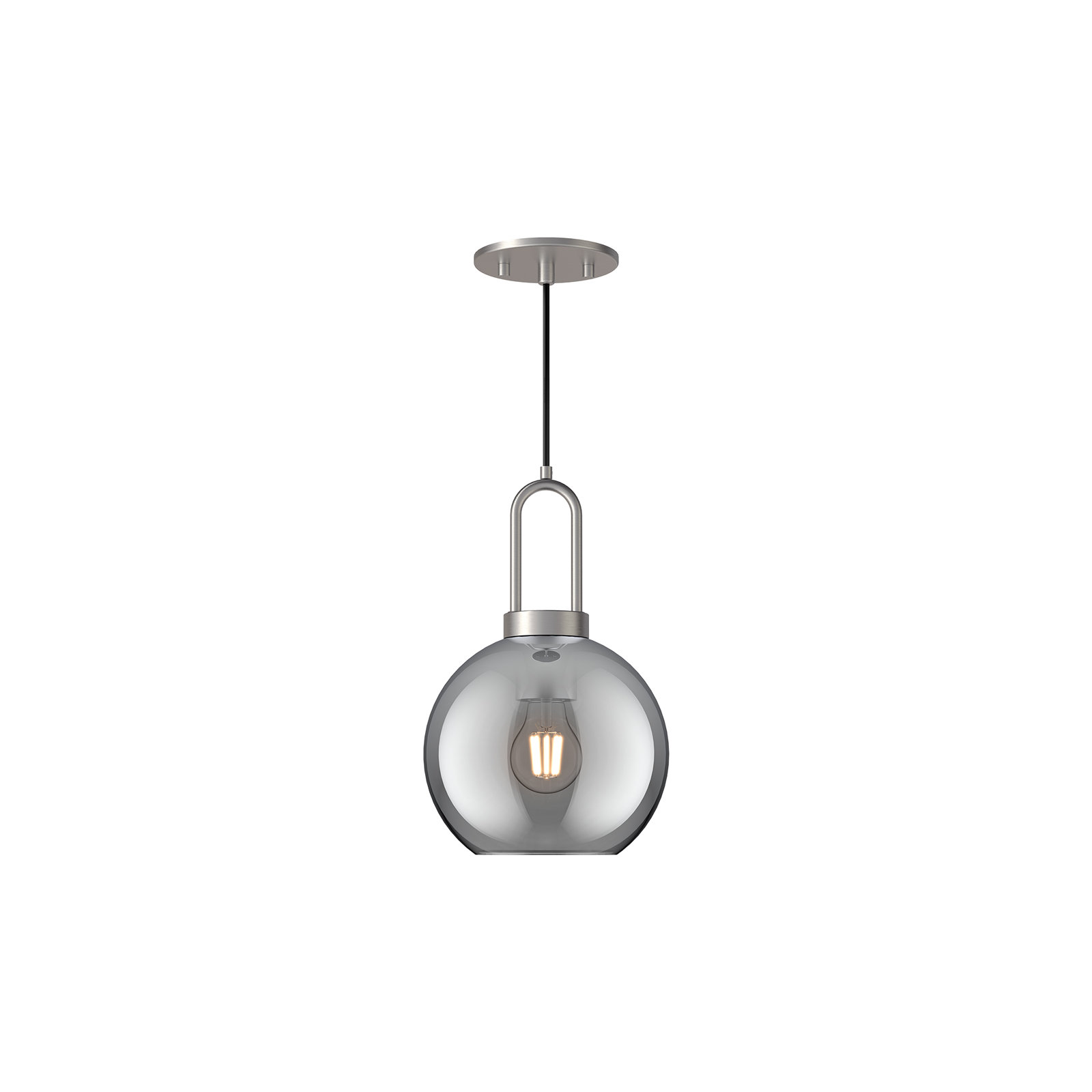 Shiloh Single Light Glass Pendant, Brushed Nickel, Smoke, 12.5"H x 7.875"W x 7.875"D