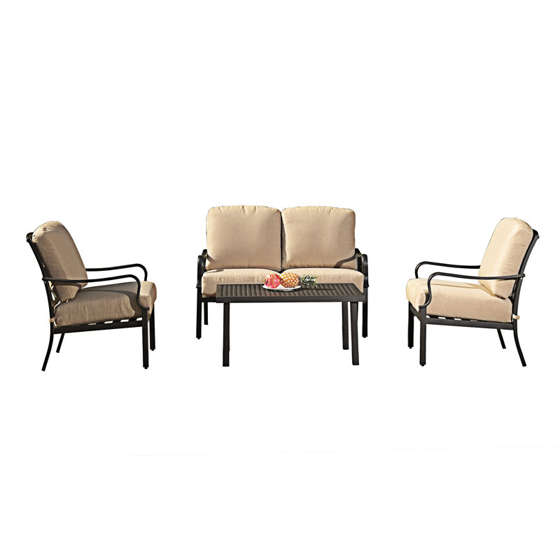 4 Pcs Outdoor Patio Conversation Set, Beige
