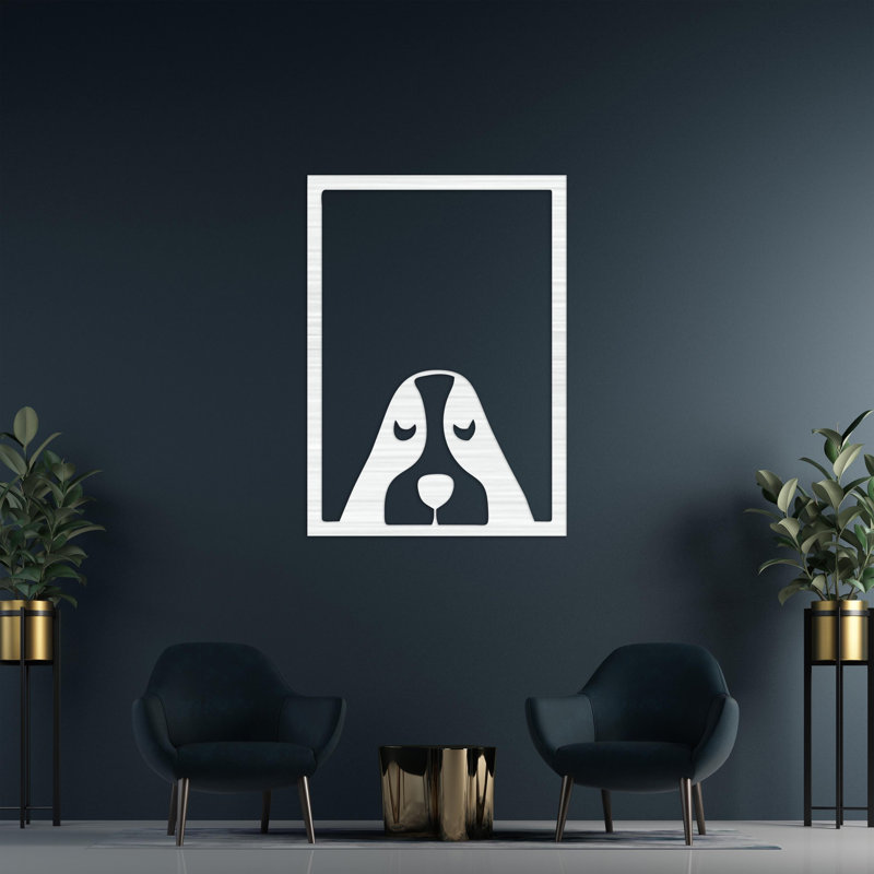 Décoration murale abstraite rectangulaire avec visage de chien - ACM, Noir, H 32 po x l 23 po x P 0,25 po