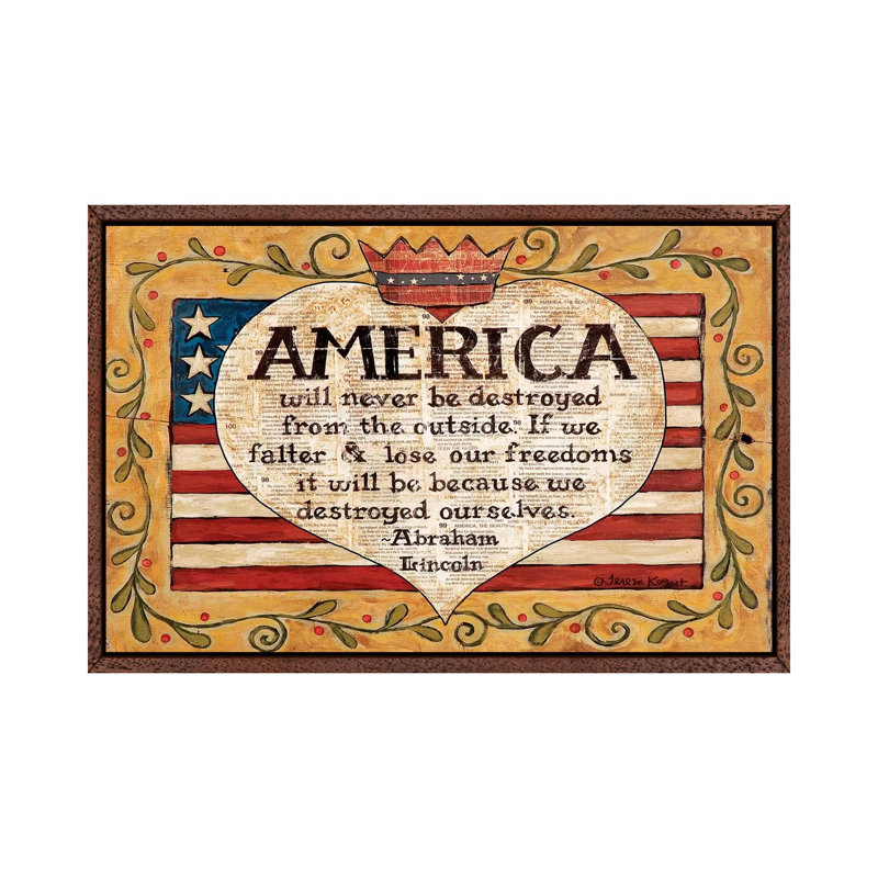 America 1 Piece Wall Art on Canvas, 66.04 cm H x 45.72 cm W, Classic Brown Wood Framed