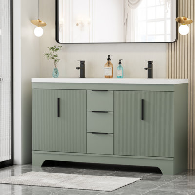 Ensemble de meuble-lavabo à double cuve 60 "avec comptoir en résine Skeen, robinet, assemblage requis