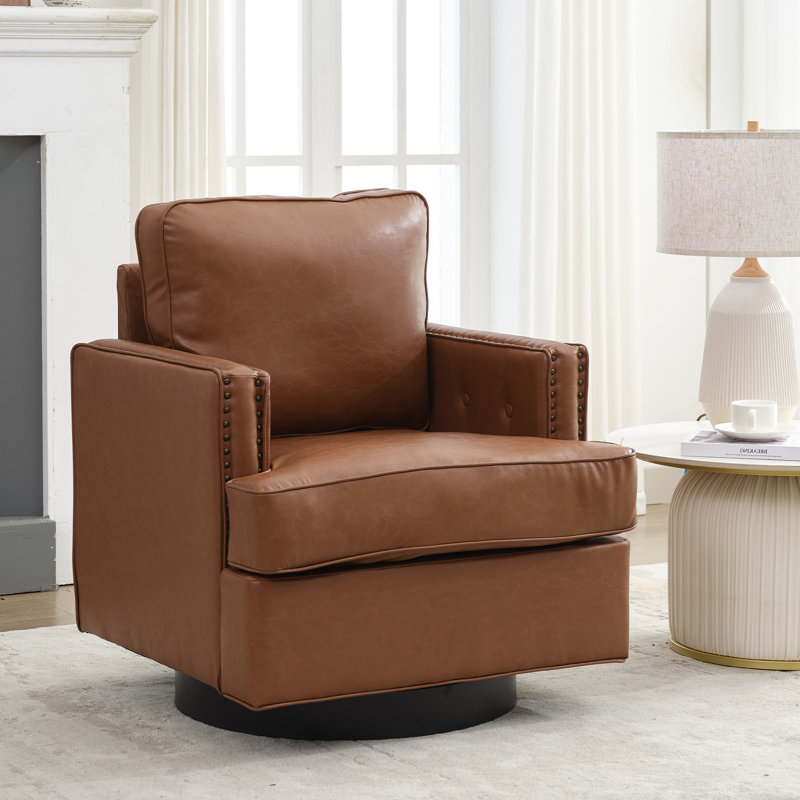 Fauteuil pivotant en similicuir, Similicuir café
