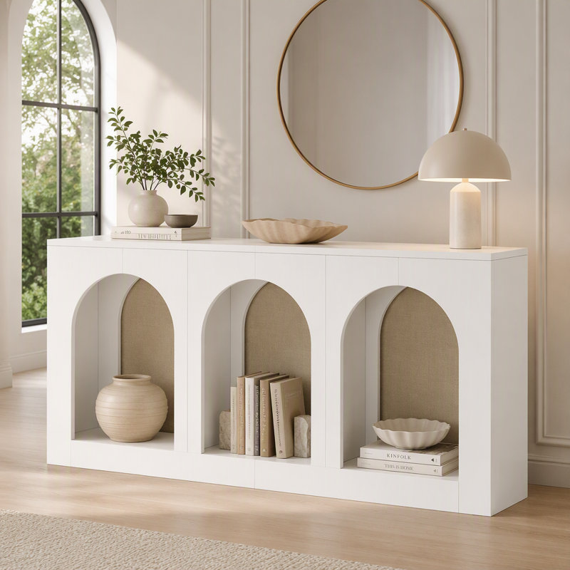 70.8" Arched Entryway Table, Wood Console Table with 3 Arched Shelves