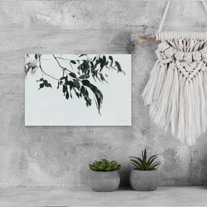Simple, eucalyptus I, art abstrait contemporain avec paysage d'arbre, H 12 po x l 18 po