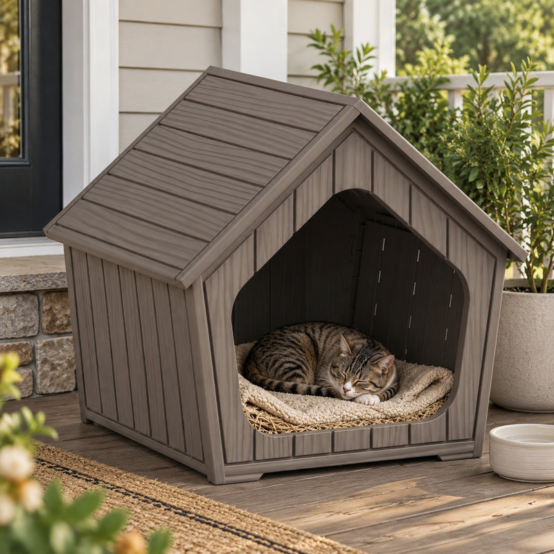  22.81"H Resin Catio – Pet House Combining Cozy Shelter with Litter Box Enclosure, Gray
