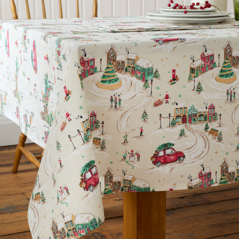 Christmas Town Cotton Table Cloth, 137cm D x 178cm L