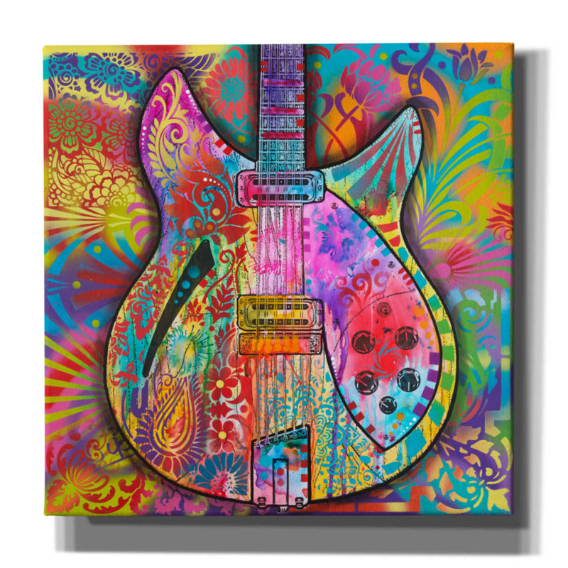 «Vintage 12 String» par Dean Russo, peinture sur toile tendue, H 12 po x l 12 po x P 0,75 po
