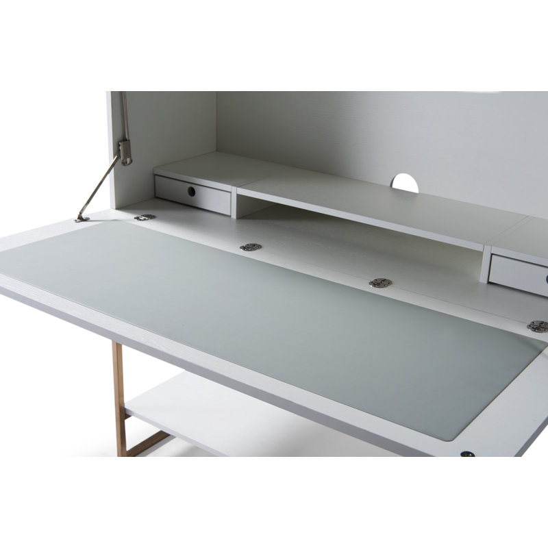 Gunver Metal Base Secretary Desk, Bronze, White