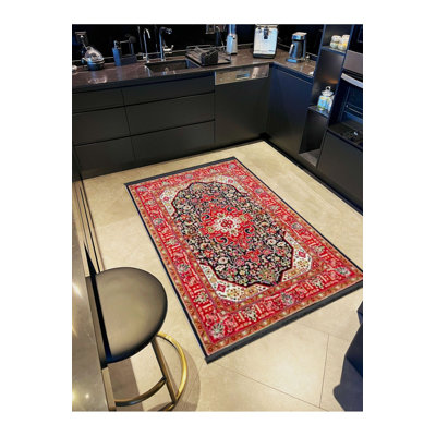 Machine Washable Traditional Pattern Vintage Decorative Woven Base Rug